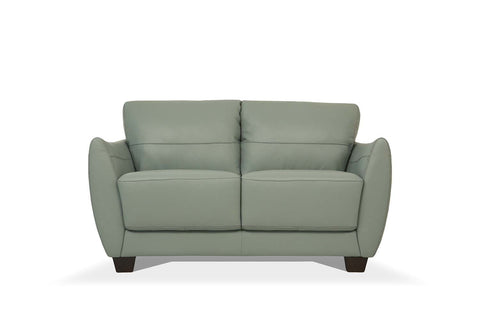 57" Pale Green Leather And Black Standard Love Seat