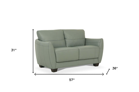 57" Pale Green Leather And Black Standard Love Seat