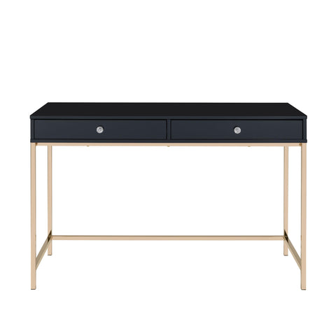 47" Black And Gold Rectangular Writing Desk With Two Drawers