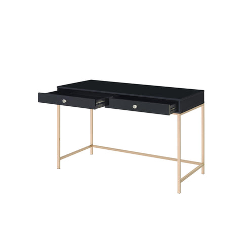 47" Black And Gold Rectangular Writing Desk With Two Drawers