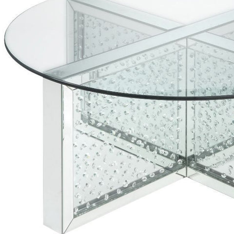 40" Silver And Clear Glass Round Top Bling Base Coffee Table