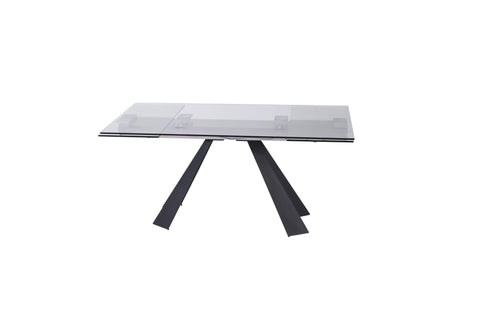 63" Glass and Black Extendable Dining Table With Accordion Metal Base