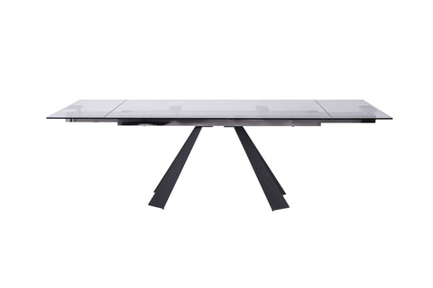 63" Glass and Black Extendable Dining Table With Accordion Metal Base