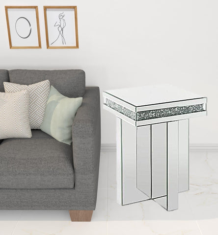 24" Mirrored And Manufactured Wood Square End Table