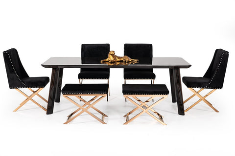 87" Black And Rose Gold Rectangular Dining Table