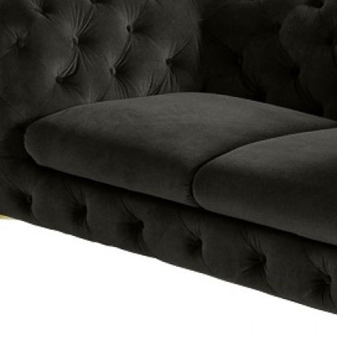 74" Dark Grey Gold Velour Chesterfield Love Seat