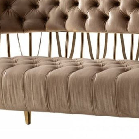 62" Dark Beige Velvet And Gold Exposed Back Love Seat