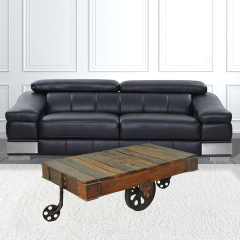 50" Black And Brown Solid Wood Rectangular Distressed Coffee Table