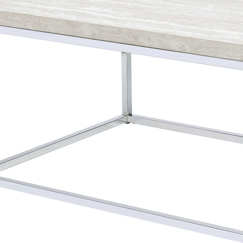 48" Chrome And White Oak Manufactured Wood And Metal Rectangular Coffee Table