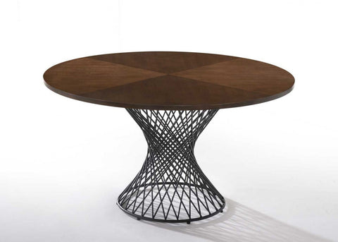 54" Walnut And Black Wood and Metal Hourglass Base Dining Table