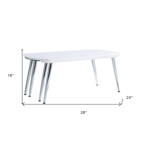 28" Chrome And White Glass Manufactured Wood And Metal Free Form Coffee Table