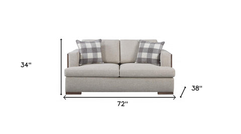 72" Beige 100% Linen And Walnut Standard Love Seat with Pillows