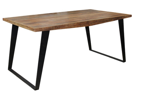 84" Natural And Black Solid Wood And Iron Rectangular Dining Table