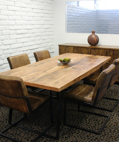 84" Natural And Black Solid Wood And Iron Rectangular Dining Table