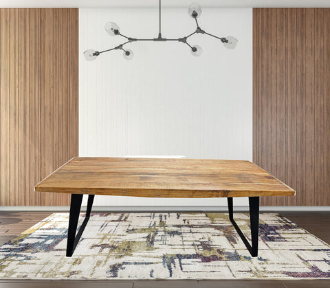 84" Natural And Black Solid Wood And Iron Rectangular Dining Table