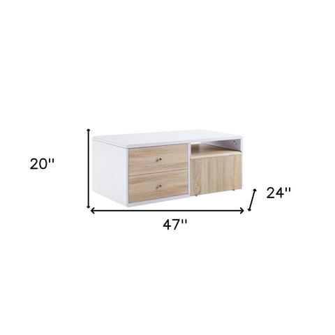 47" White High Gloss Manufactured Wood Rectangular Coffee Table With Four Drawers