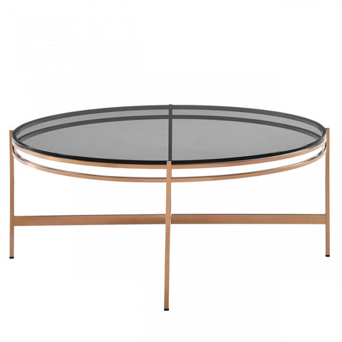 35" Gold And Smoked Glass Round Coffee Table