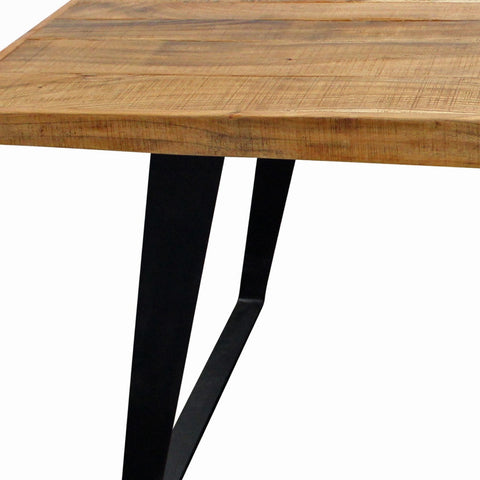 63" Natural And Black Rectangular Solid Wood And Iron Dining Table