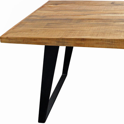 63" Natural And Black Rectangular Solid Wood And Iron Dining Table