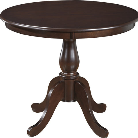 36" Espresso Brown Round Turned Pedestal Base Wood Dining Table