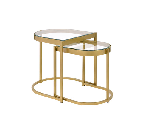 21" Gold And Clear Glass And Metal Half-Circle Nested Coffee Tables