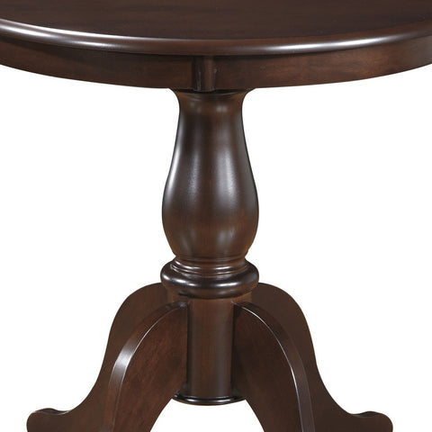 30" Dark Brown Round Turned Pedestal Base Wood Dining Table