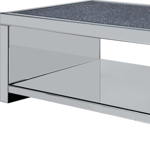 48" Mirrored Mirrored And Manufactured Wood Rectangular Mirrored Coffee Table With Shelf