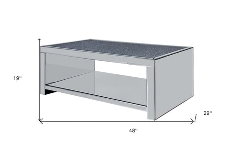 48" Mirrored Mirrored And Manufactured Wood Rectangular Mirrored Coffee Table With Shelf