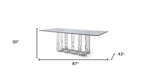 87" Clear And Chrome Rectangular Glass And Stainless Steel Dining Table