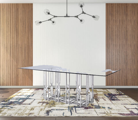 87" Clear And Chrome Rectangular Glass And Stainless Steel Dining Table