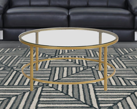 36" Gold And Clear Glass Round Coffee Table