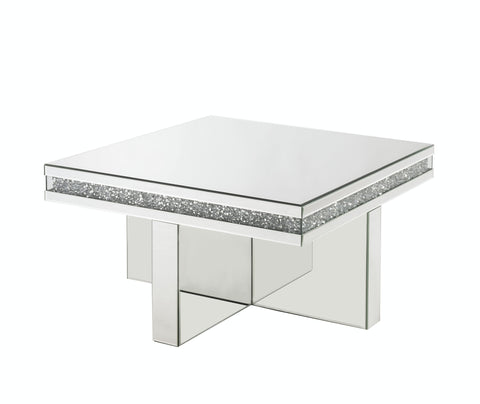 32" Silver Mirrored And Manufactured Wood Rectangular Mirrored Coffee Table