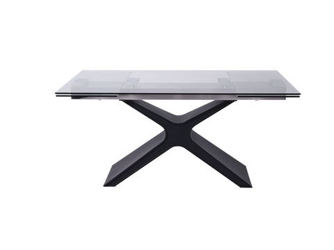 63" Glass and Black Extendable Rectangular Dining Table With X Metal Base