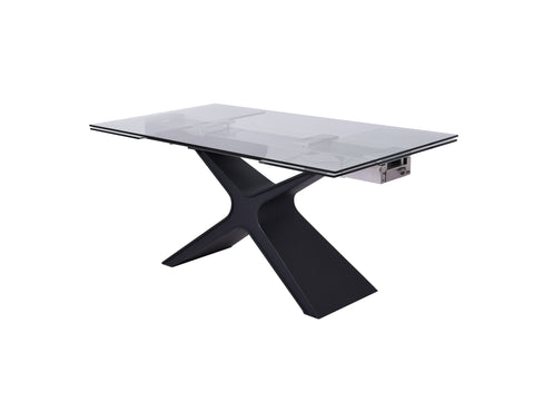 63" Glass and Black Extendable Rectangular Dining Table With X Metal Base