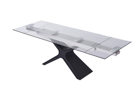 63" Glass and Black Extendable Rectangular Dining Table With X Metal Base