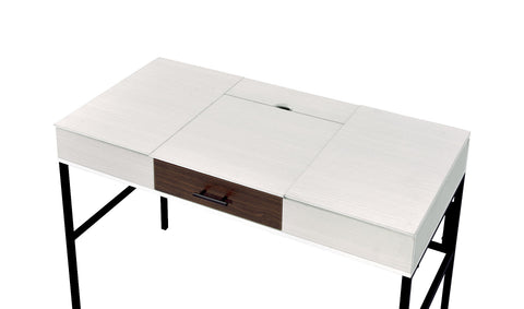 42" White Natural Wood and Black Rectangular Writing Desk with USB