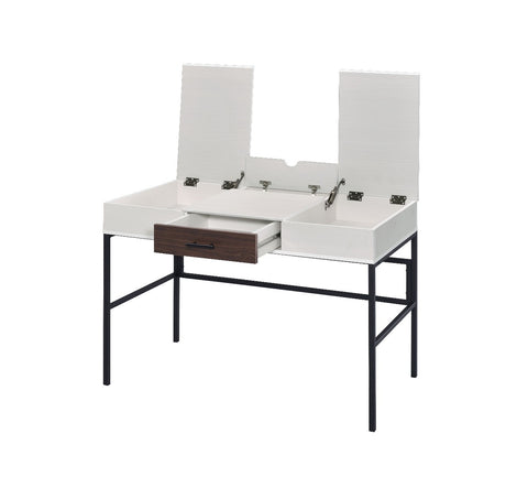 42" White Natural Wood and Black Rectangular Writing Desk with USB