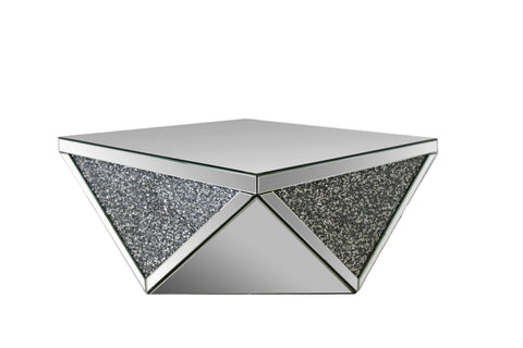 38" Mirrored Wood Square Top Geo Base Coffee Table