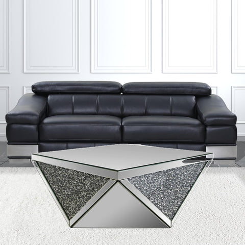 38" Mirrored Wood Square Top Geo Base Coffee Table