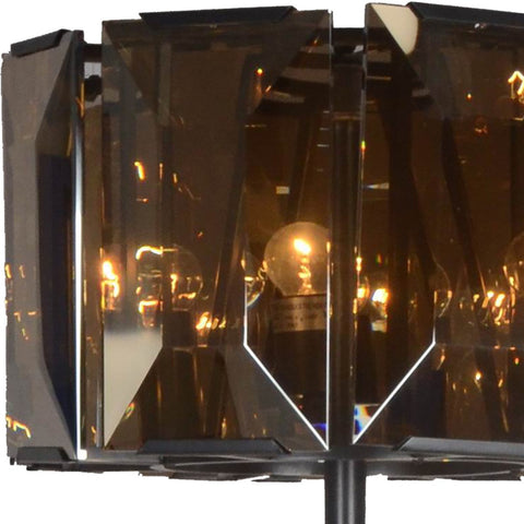 68" Dark Bronze Floor Lamp With Amber Solid Color Beveled Glass Drum Shade