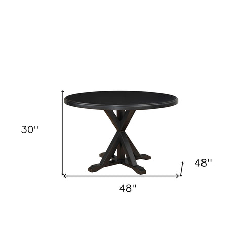 48" Antique Black Round X Pedestal Base Wood Dining Table