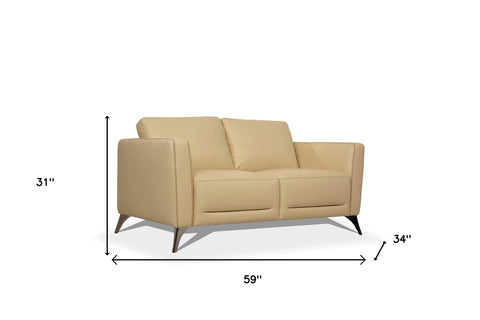 59" Cream Leather And Black Standard Love Seat