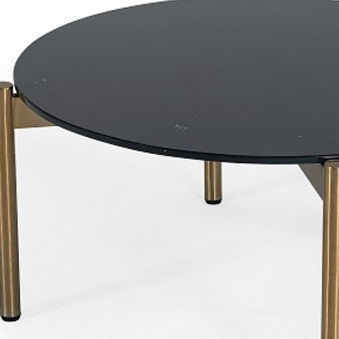 36" Gold And Black Marble Stone Round Coffee Table