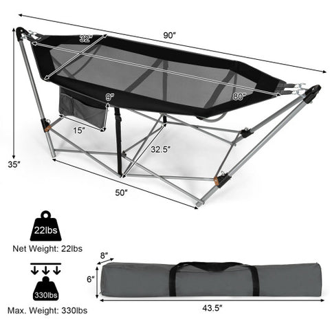 Portable Folding Hammock with Hammock Stand-Black