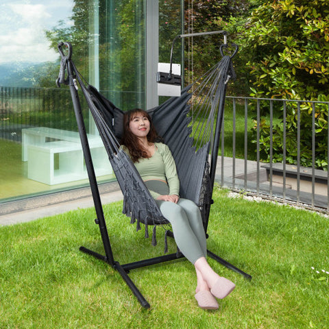 Height Adjustable Hammock Chair with Phone Holder and Side Pocket-Gray