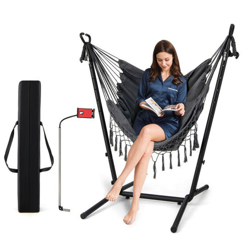 Height Adjustable Hammock Chair with Phone Holder and Side Pocket-Gray