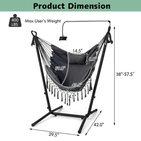 Height Adjustable Hammock Chair with Phone Holder and Side Pocket-Gray