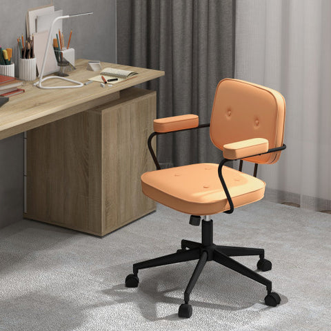 PU Leather Office Chair with Rocking Backrest and Ergonomic Armrest-Orange