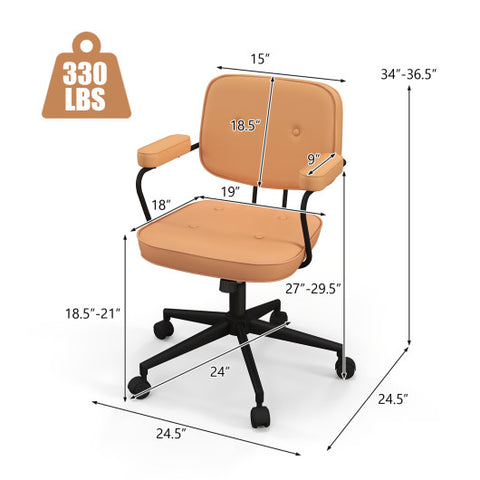 PU Leather Office Chair with Rocking Backrest and Ergonomic Armrest-Orange