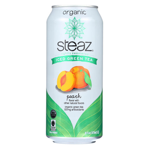 Steaz Lightly Sweetened Green Tea - Peach - Case Of 12 - 16 Fl Oz.